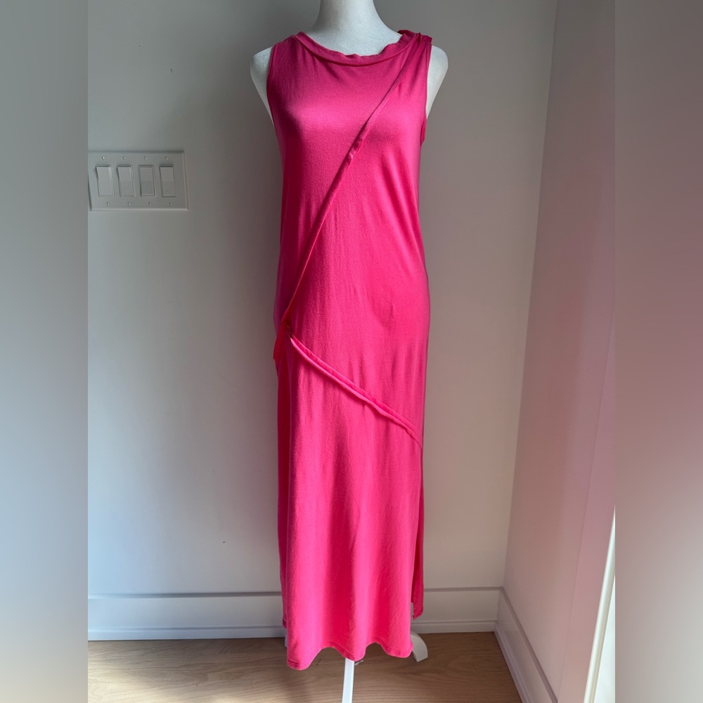 See You Monday Dress Women's S Pink Maxi Slit Seams Tank Long Stretch NEW